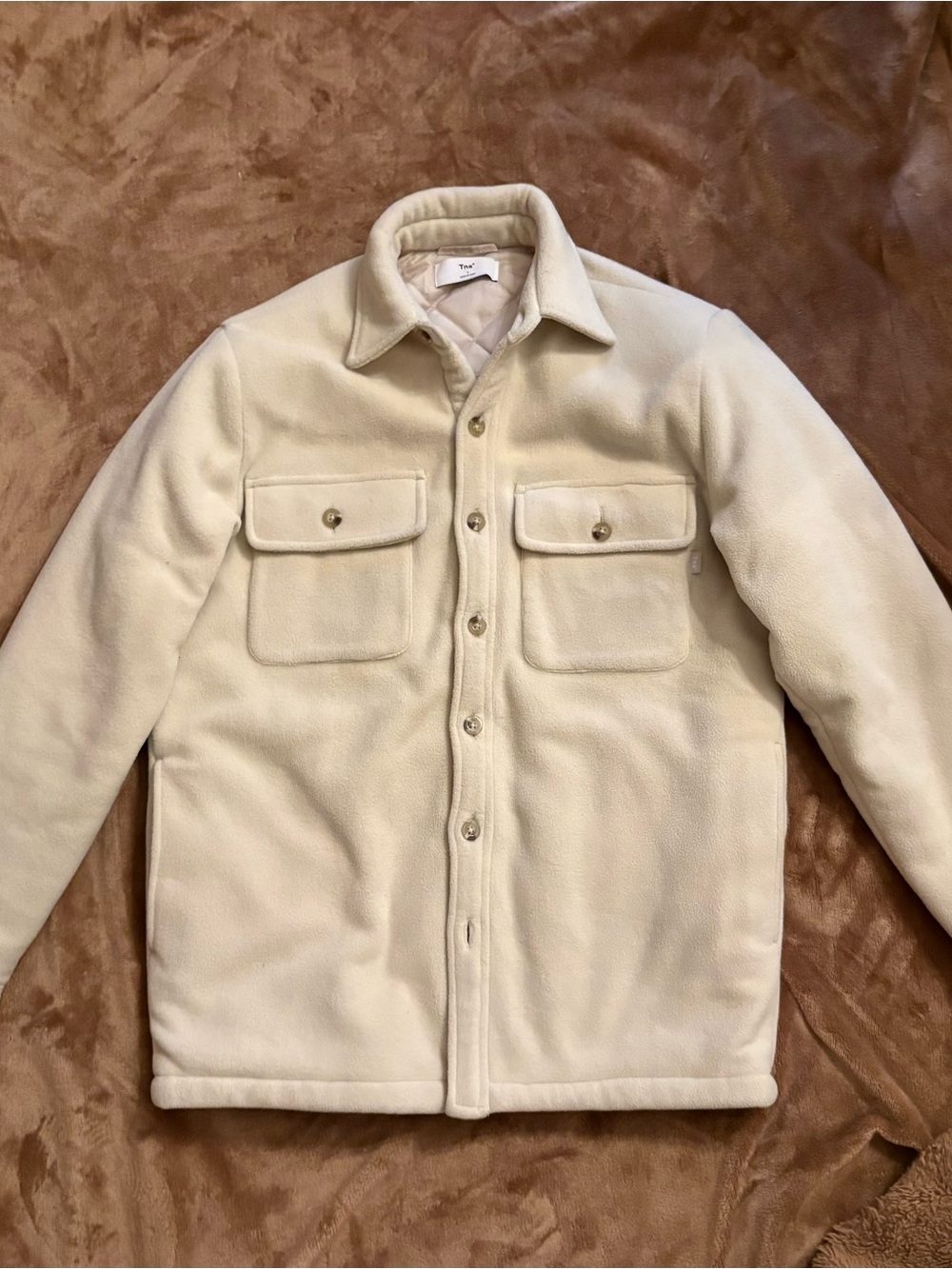 TNA Cream Button-Front Fleece Quilted Shirt/Jacket